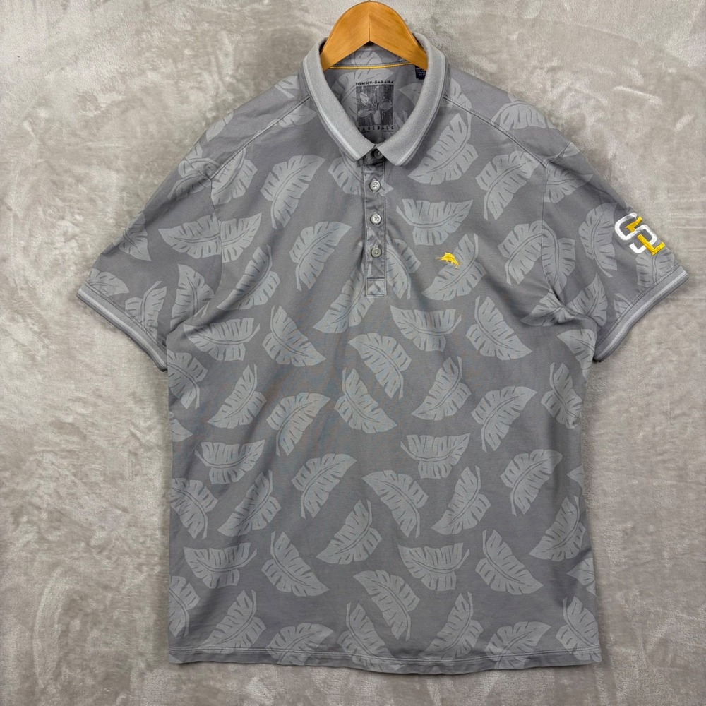 Tommy Bahama Mens San Diego Padres MLB Polo Shirt Gray Tropical Leaf XL